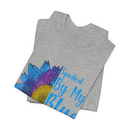 Spoiled By My Blue Collar Man T-Shirt – Blue Sunflower Graphic Tee for Wife/Girlfriend, Mother's Day & Work Pride