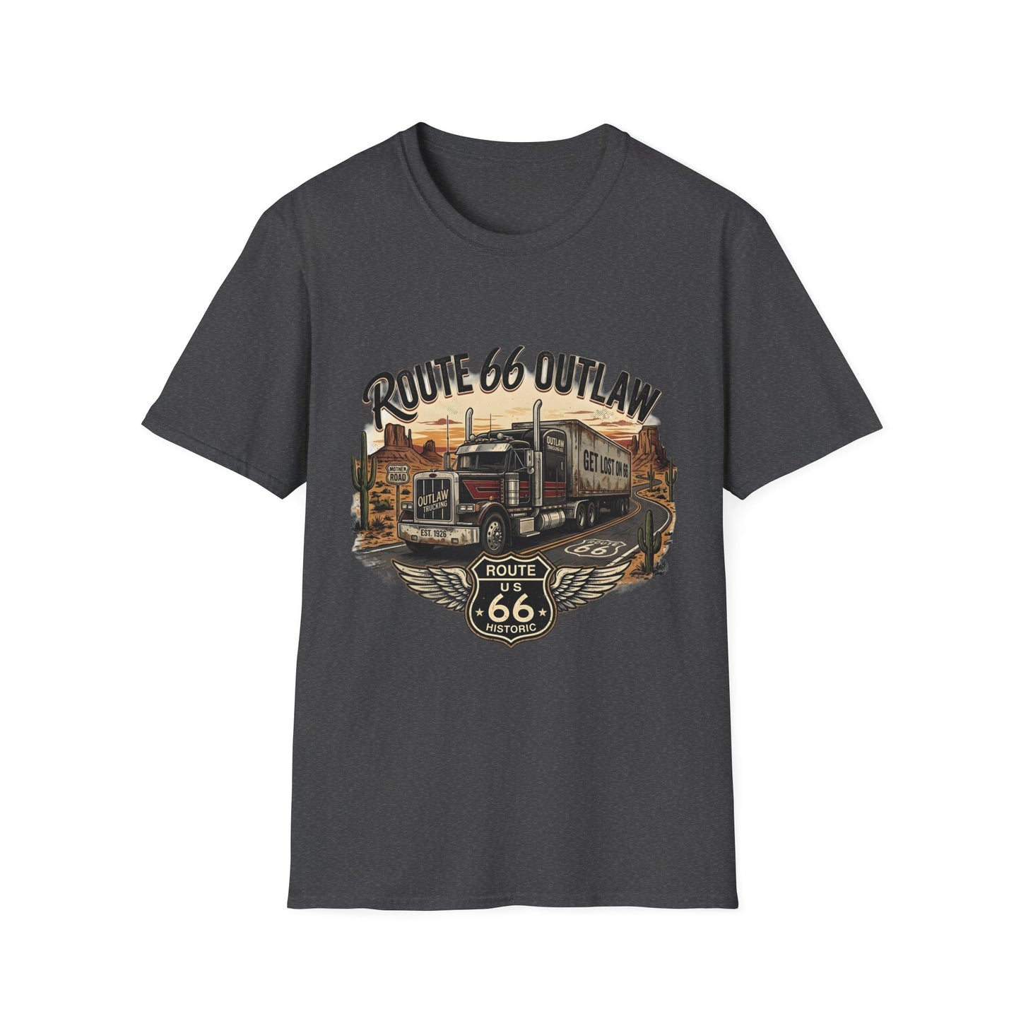 Route 66 Outlaw Trucker T-Shirt — Vintage Road Trip Tee