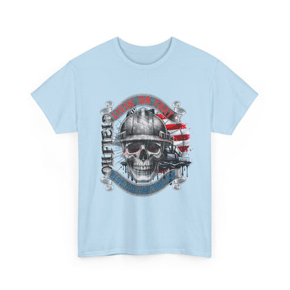 Graphic Tee — 'All Guts No Glory' Military Skull with American Flag
