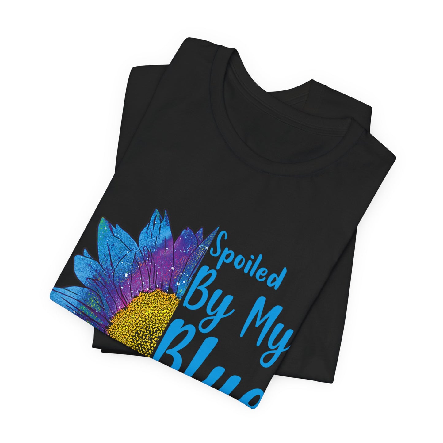 Spoiled By My Blue Collar Man T-Shirt – Blue Sunflower Graphic Tee for Wife/Girlfriend, Mother's Day & Work Pride