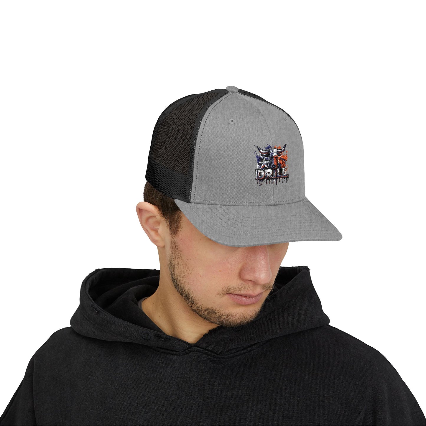 Trucker Cap — 'Drill' American Flag Skull Snapback