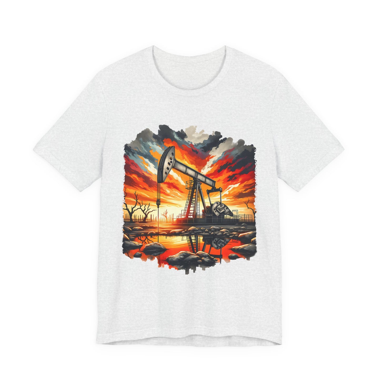 Oil Derrick Sunset T‑Shirt — Vintage Pumpjack Landscape Tee