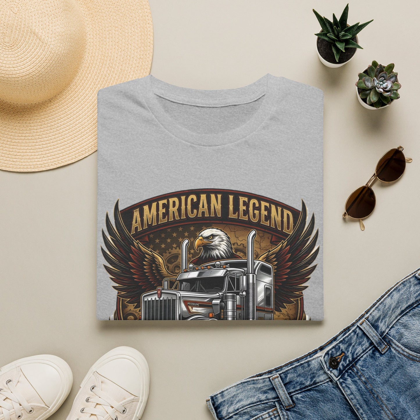 American Legend Trucking T‑Shirt — Eagle & Semi Truck Graphic