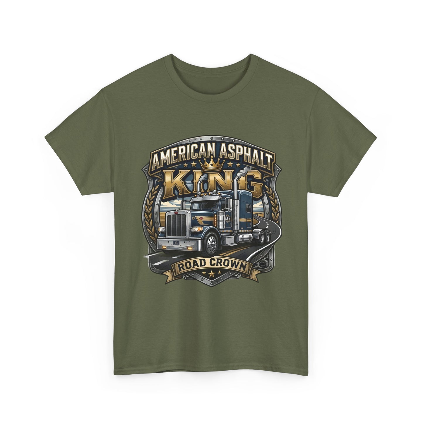 Trucker Tee — "American Asphalt King" Road Crown Semi Truck Graphic Shirt