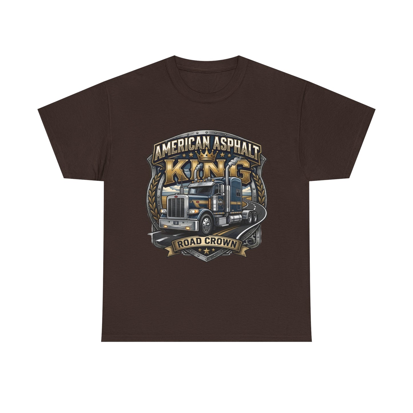 Trucker Tee — "American Asphalt King" Road Crown Semi Truck Graphic Shirt