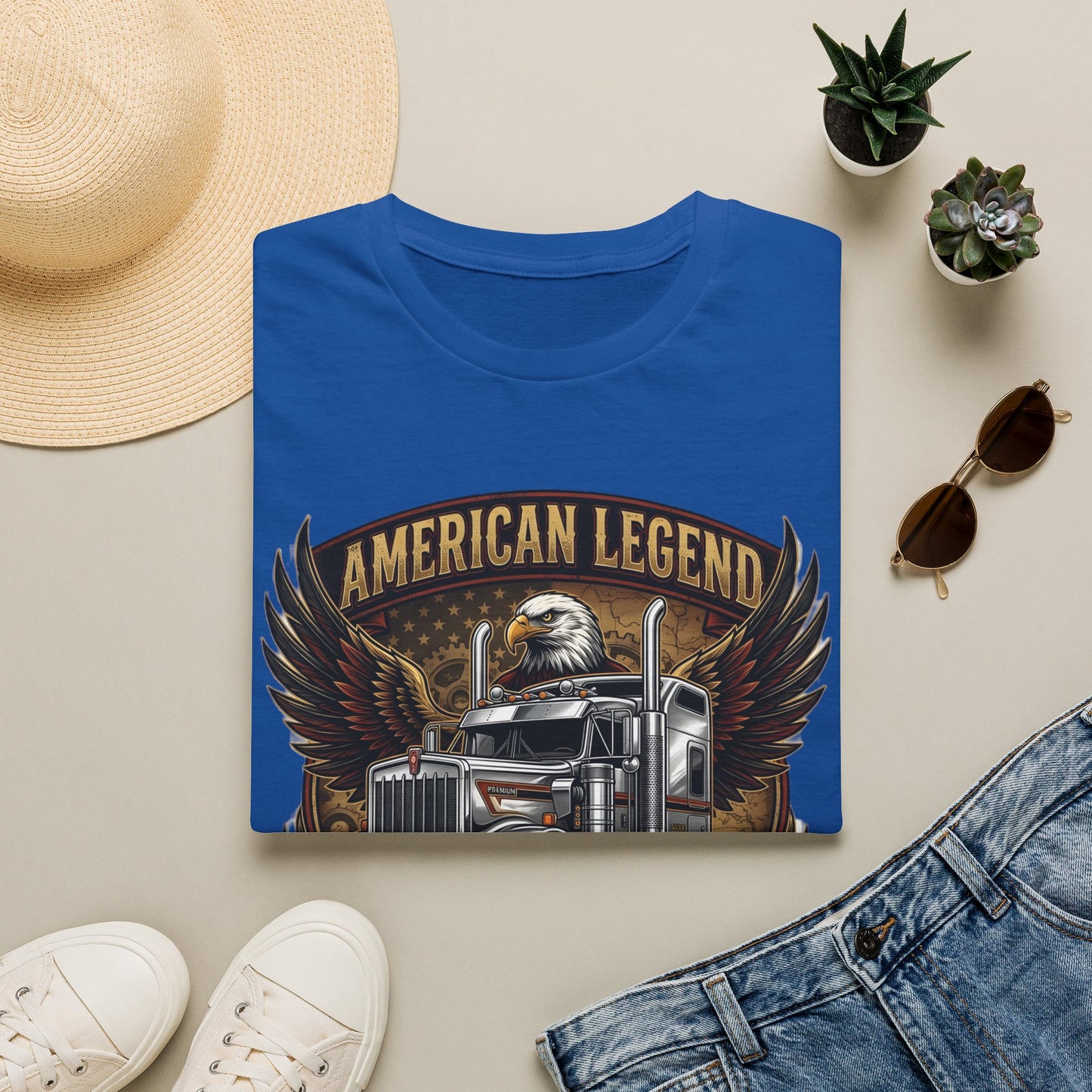 American Legend Trucking T‑Shirt — Eagle & Semi Truck Graphic