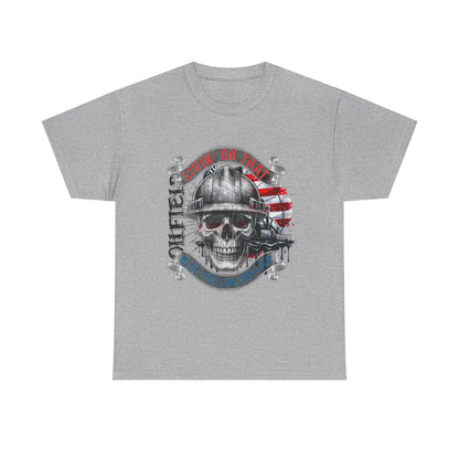 Graphic Tee — 'All Guts No Glory' Military Skull with American Flag